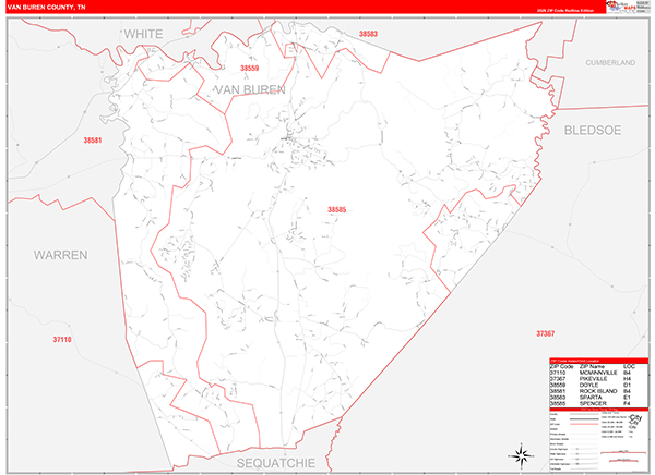 Van Buren County, TN Zip Code Map